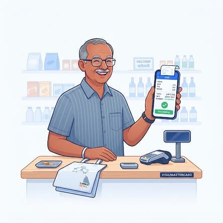 A shopkeeper at the counter